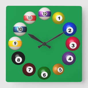 Billiards Room Fun Quadratische Wanduhr