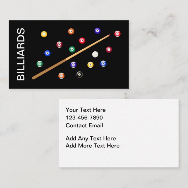 Billiards Snooker Pool Hall Business Cards Visitenkarte (Vorne/Hinten)
