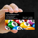 Billiards Theme Business Cards Visitenkarte<br><div class="desc">Dieses Billarddesign der Visitenkarte enthält ein farbenprächtiges Bild von Billardkugeln und Texten,  die Sie online für Ihren Billardsaal,  Billardsaal oder Sport-Bar anpassen können.</div>