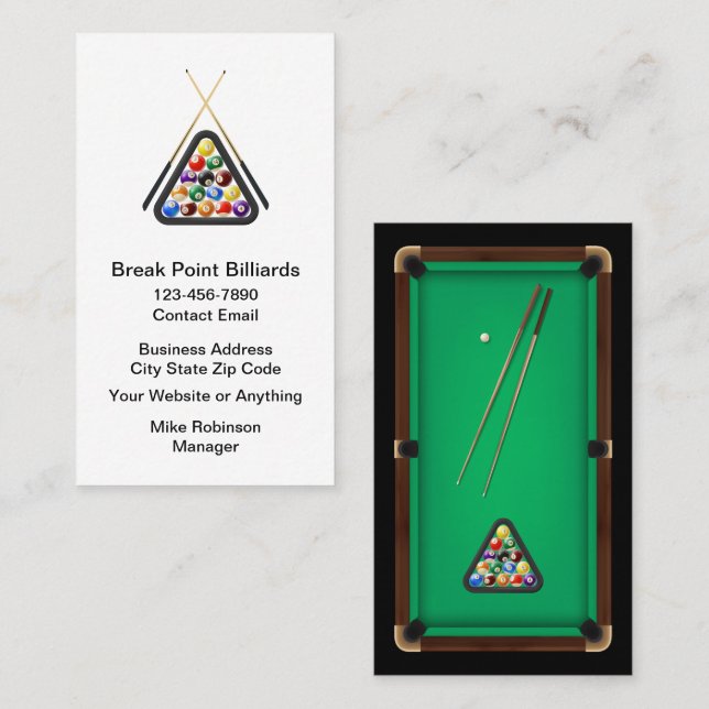Billiards Theme Cool Business Cards Visitenkarte (Vorne/Hinten)