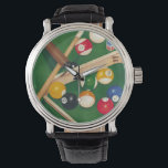 Billiardtisch mit Balls und Chalk Armbanduhr<br><div class="desc">Rack sie mit diesem spektakulären Bild eines Billardtisches von Jennifer Goldberger. Die Bälle sehen neu aus,  das Filz sieht tadellos aus,  und die Kreide wurde bereits auf die Cue-Sticks aufgetragen. Hang dies in deiner Zuhause,  oder gib es einem Freund oder Liebsten,  der eine Partie Billard genießt!</div>