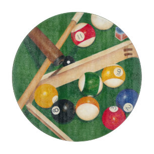 Billiardtisch mit Balls und Chalk Schneidebrett