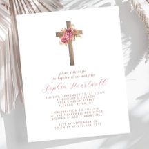 Billig Bloral Pink Gold Cross Girl Taufe einladen