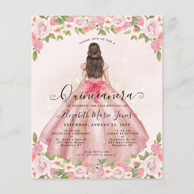 Billig Blues Rock Pink Gold Prinzessin Quinceanera Flyer (Vorne)
