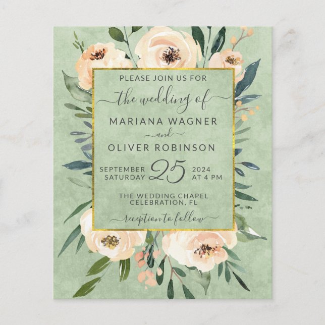 Billig Blumenbeige Rose Gold Sage Green Wedding Flyer (Vorne)