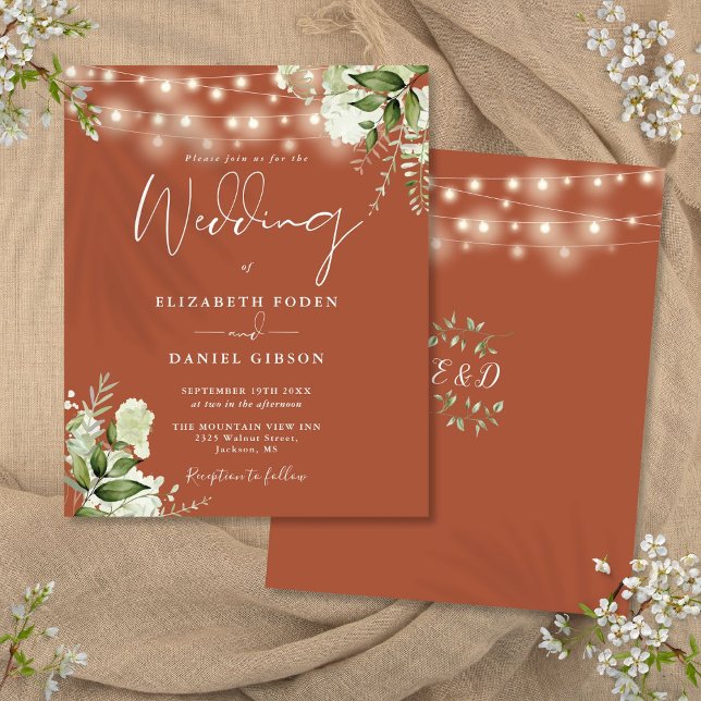 Billig Blumenleuchten Terracotta Hochzeit Einladun (Budget Floral Lights Terracotta Wedding Invitation)