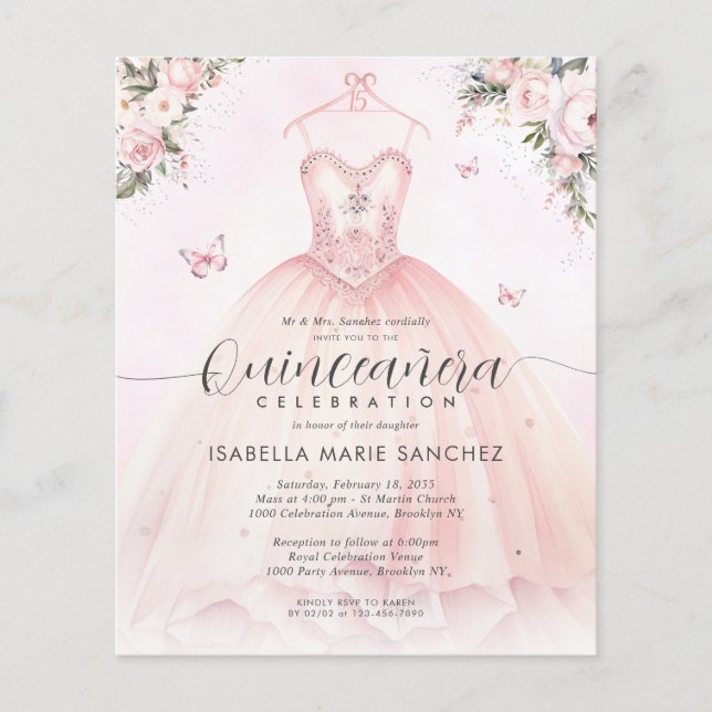 Billig Blush Pink Blues Prinzessin Gown Quinceaner Flyer (Vorne)