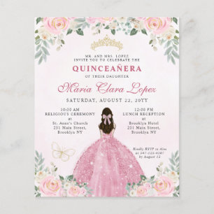 Billig Blush Pink Gold Floral Prinzessin Quinceañe Flyer