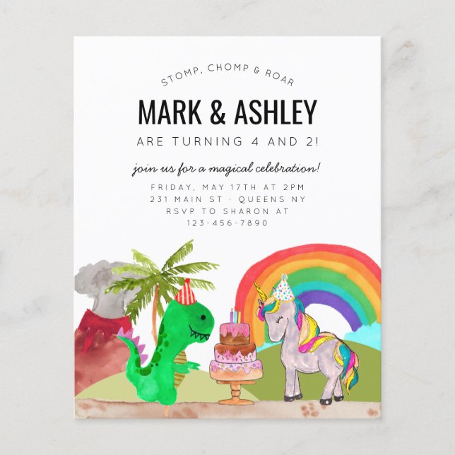 Billig Dinosaur Unicorn Cake Candle Joint Geburtst Flyer (Vorne)