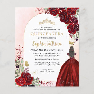 Billig floral Burgundy Gold Prinzessin Quinceanera Flyer
