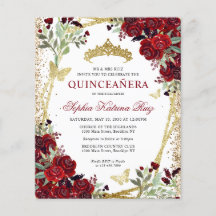 Billig floral Burgundy Gold Quinceañera Einladung