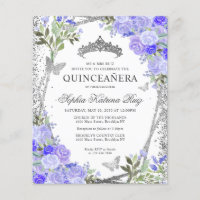 Billig floral Lila Silver Quinceañera Einladung