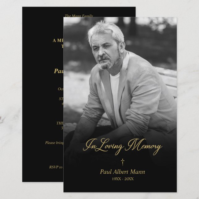 Billig Golden in Love Memory BW Foto Beerdigung (Vorne/Hinten)