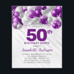 Billig Lila Silver Ballon Glitzer 50. Geburtstag Flyer<br><div class="desc">Modern Glam Lila Violet Silber Ballon Glitzer Sparkle jedes Alter Geburtstag Einladung</div>