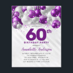 Billig Lila Silver Ballon Glitzer 60. Geburtstag Flyer<br><div class="desc">Modern Glam Lila Violet Silber Ballon Glitzer Sparkle jedes Alter Geburtstag Einladung</div>