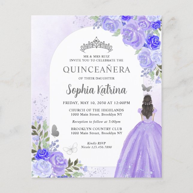 Billig Lila Violettproduzentin Quinceanera Flyer (Vorne)