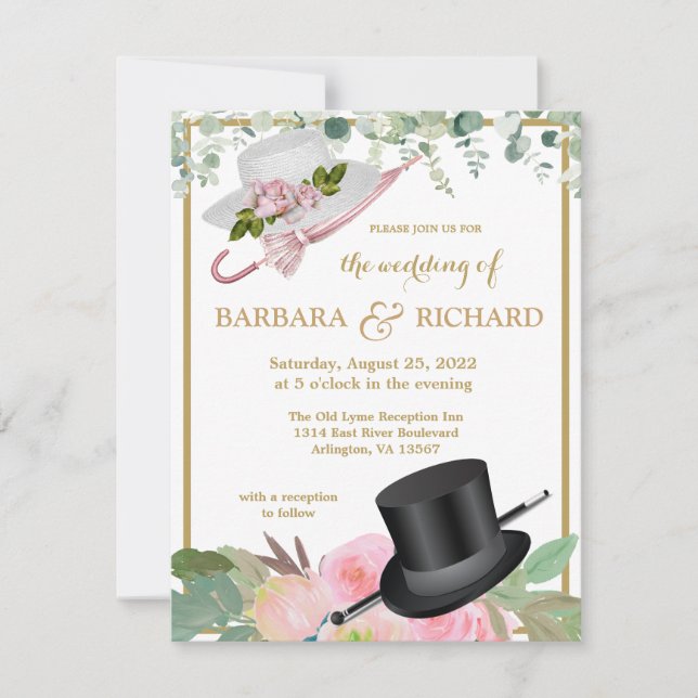 Billig Rosa Romantische Blumenhochzeit Einladung (Vorderseite)