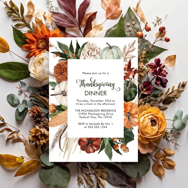 Billig Rustic Green Erntedank Dinner einladen Flyer (Cheap Rustic Green Thanksgiving Dinner Invite Flyer)