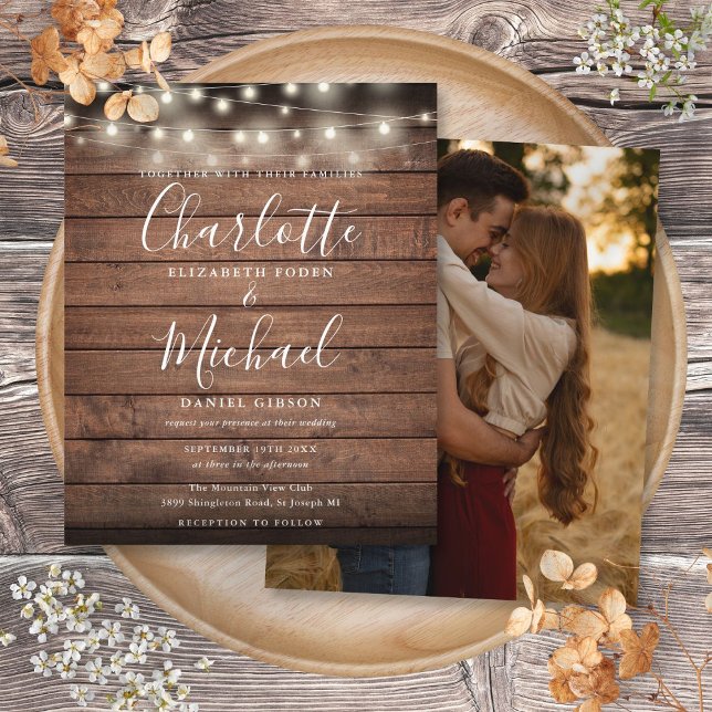 Billig Rustikale Lichter Foto Hochzeit Einladung (Budget Rustic Lights Photo Wedding Invitation)