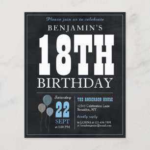 Billig Rustikales Chalkboard Blue Ballon 18. Gebur Flyer