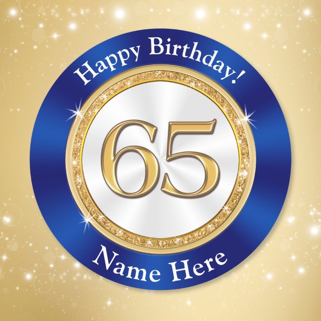 Billig Sapphire Blue, 65. Geburtstag Sticker (65th birthday stickers. 65th envelope stickers. 65 year birthday stickers. Blue and Gold Stickers.)