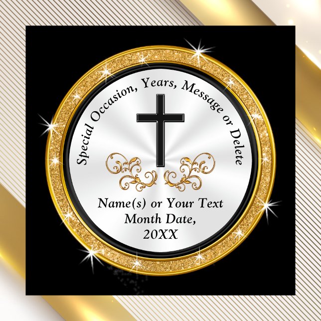 Billig Schwarz, Weiß, Gold, Kirchengemeinde Gastge Magnet (Cheap gifts for church members. Personalized church gifts. Church anniversary party favors. Black.)