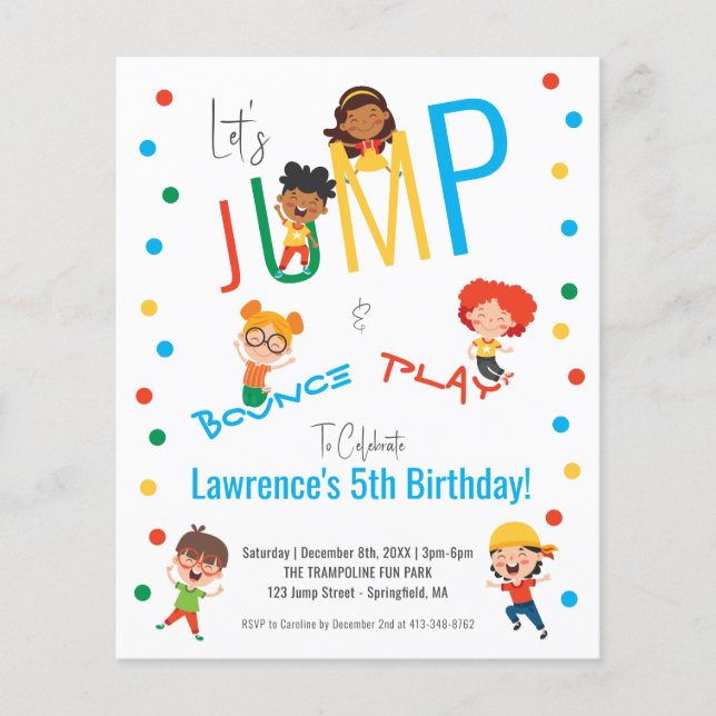 Billig Spaß Trampolin Park Jump Kinder Party Gebur Flyer (Vorne)