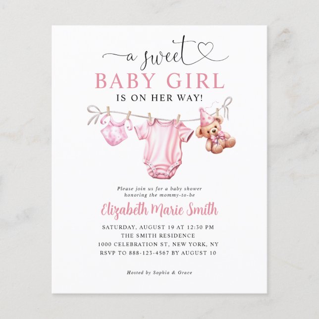 Billig Sweet Little Pink Kleidung Girl Baby Dusche Flyer (Vorne)