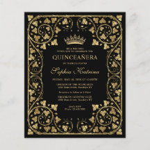 Billig Vintag Black Floral Gold Tiara Quinceanera