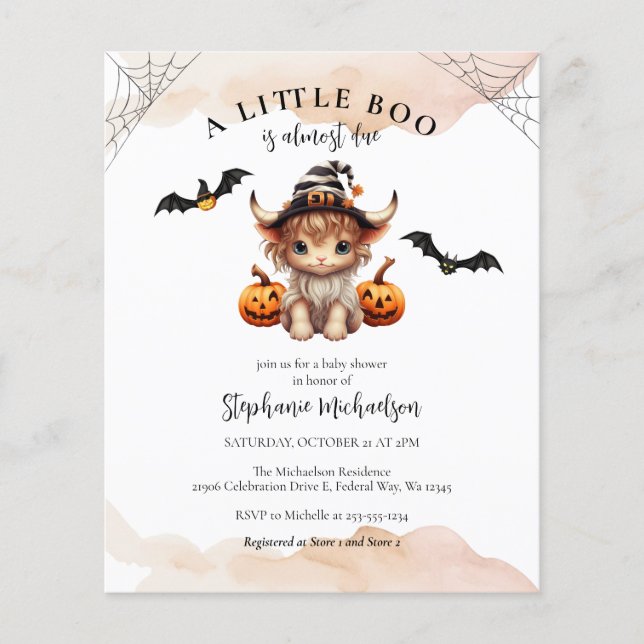 Billige Halloween Kuh Little Boo Baby Dusche einla Flyer (Vorne)
