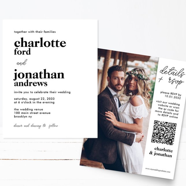 Billige Hochzeit moderner Typografie QR Code Foto Flyer (Von Creator hochgeladen)