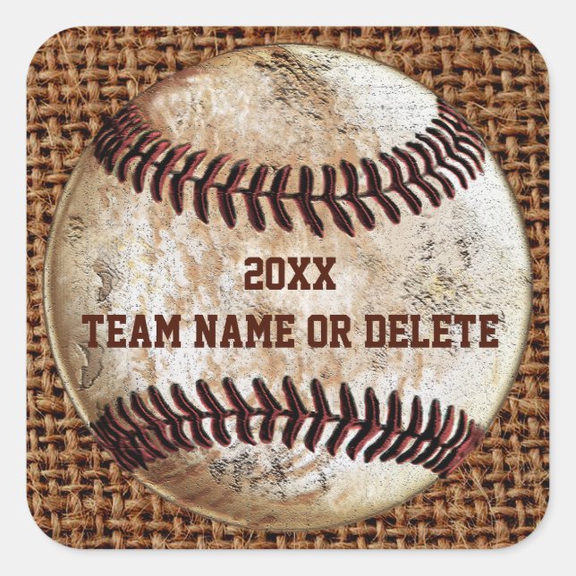 Billige Personalisierte Rustic Team Baseball Stick Quadratischer Aufkleber (Vorderseite)