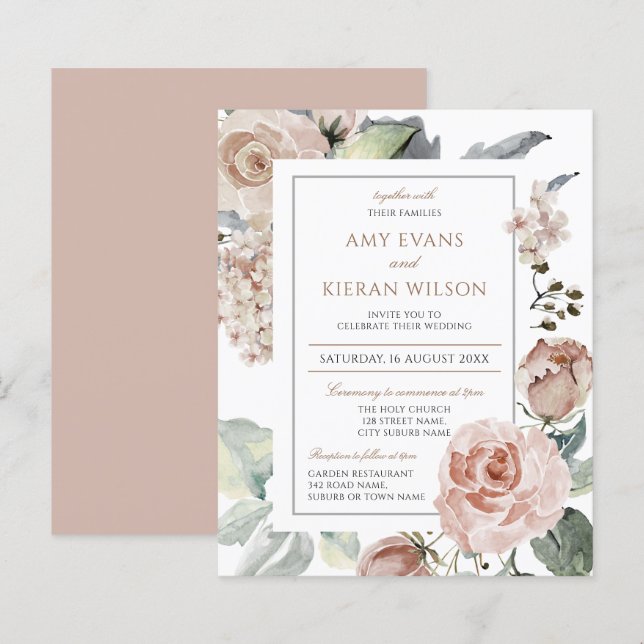 Billiges formelles, florales, rosa Hochzeitstil (Vorne/Hinten)