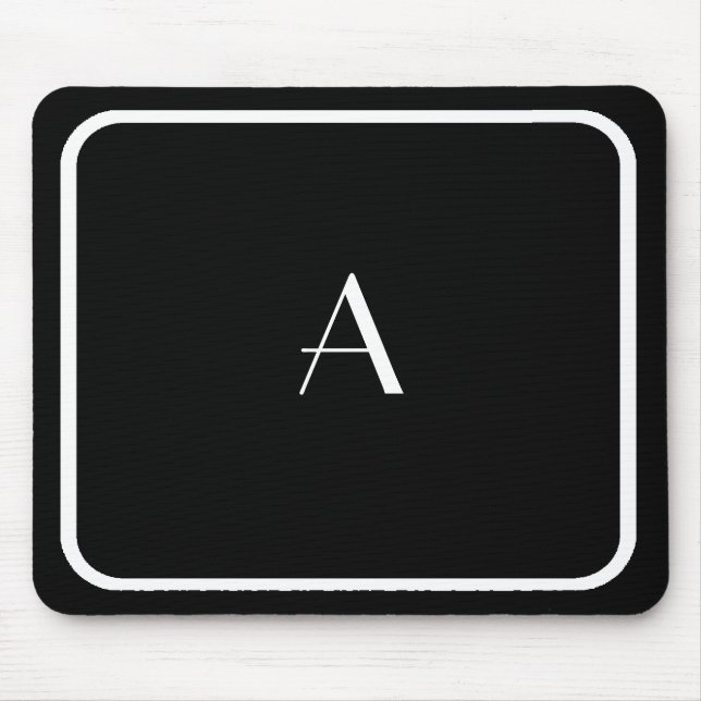 Billiges schwarzes Mousepad mit weißem Monogramm u (Vorne)