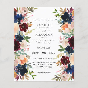 Billigflieger, Burgund, Pink & Peach Hochzeit Flyer