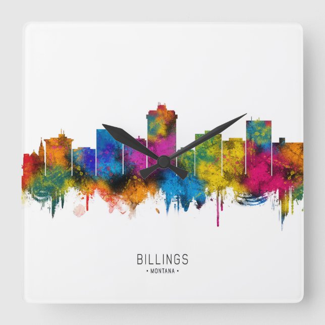 Billings Montana Skyline Quadratische Wanduhr (Vorderseite)