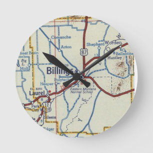 Billings Montana Vintage Map Runde Wanduhr