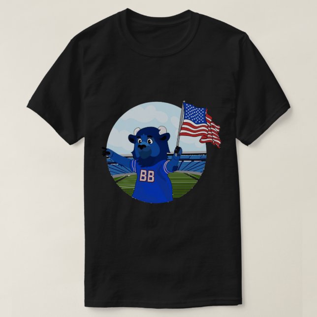 Billy die Buffalo Holding American Flag Sticker T-Shirt (Design vorne)