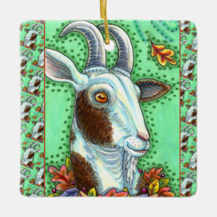 BILLY GOAT AND AUTUMN LEAVES, ERNTEDANK FARM KERAMIKORNAMENT