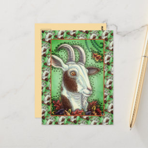 BILLY GOAT AND AUTUMN LEAVES, ERNTEDANK FARM POSTKARTE