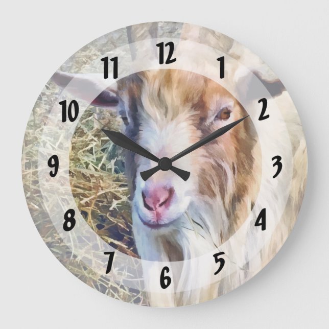 Billy Goat Closeup Große Wanduhr (Vorderseite)