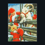 "Billy Goat Helper" von Jenny Nystrom Postkarte<br><div class="desc">Jenny Nystrom schuf das Bild der bösen Geister und Gnomen,  die den schwedischen Bauernhof und die Gebäude beschützten. Sie repräsentierten auch den Weihnachtsmann,  der am Weihnachtsabend Kindergeschenke lieferte. Dieses Bild zeigt 2 Gnome und eine zweibeinige Ziege mit einem Körbchen Geschenke auf seinem Rücken.</div>