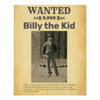 Billy the Kid 🤠 affiche RECHERCHÉE REWARD