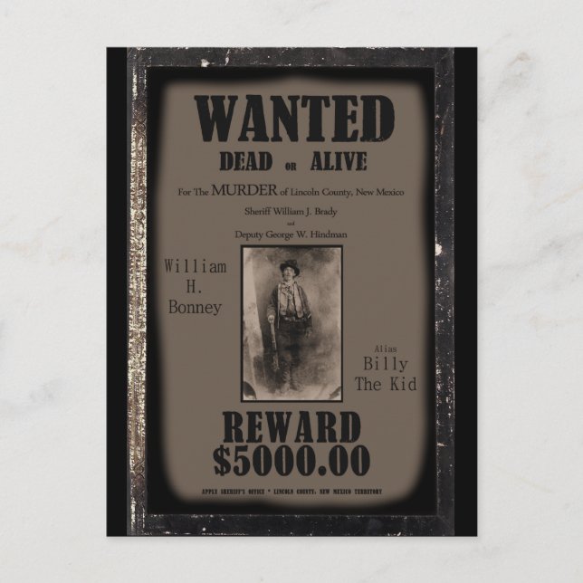 Billy The Kid Wollte Dead or Alive Poster Postkarte (Vorderseite)