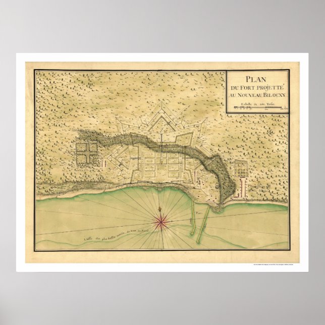 Biloxi Mississippi Befestigungsplan Karte 1721 Poster (Vorne)