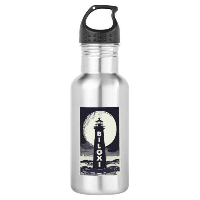 Biloxi Mississippi Lighthouse Moon Edelstahlflasche (Vorderseite)