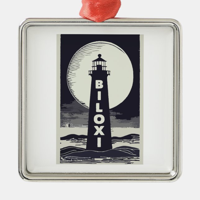 Biloxi Mississippi Lighthouse Moon Ornament Aus Metall (Vorne)