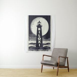 Biloxi Mississippi Lighthouse Moon Wandteppich