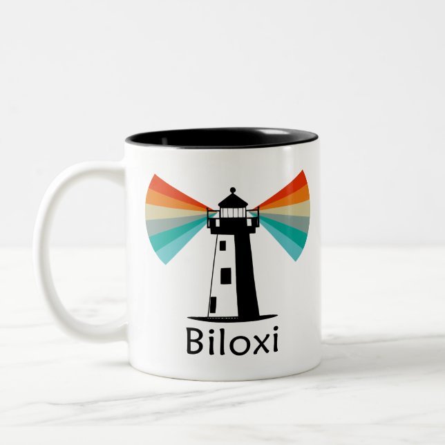 Biloxi Mississippi Lighthouse Rainbow Zweifarbige Tasse (Links)