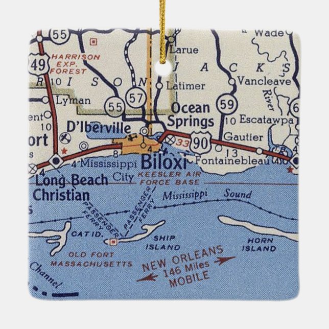 Biloxi MS Vintage Karte Keramikornament (Rückseite)